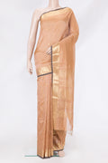 Peach Dual Tone Silk Cotton Saree with Zari Butta on the body and Zari Border.  displayed on a mannequin