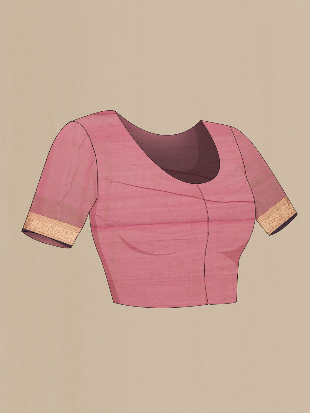 Close up image of the blouse of Pink Dual Tone Silk Cotton Saree with Zari Butta on the body and Zari Border. 