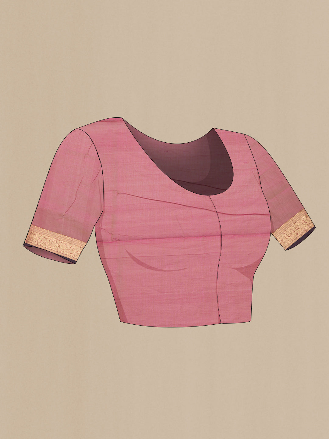 Close up image of the blouse of Pink Dual Tone Silk Cotton Saree with Zari Butta on the body and Zari Border. 