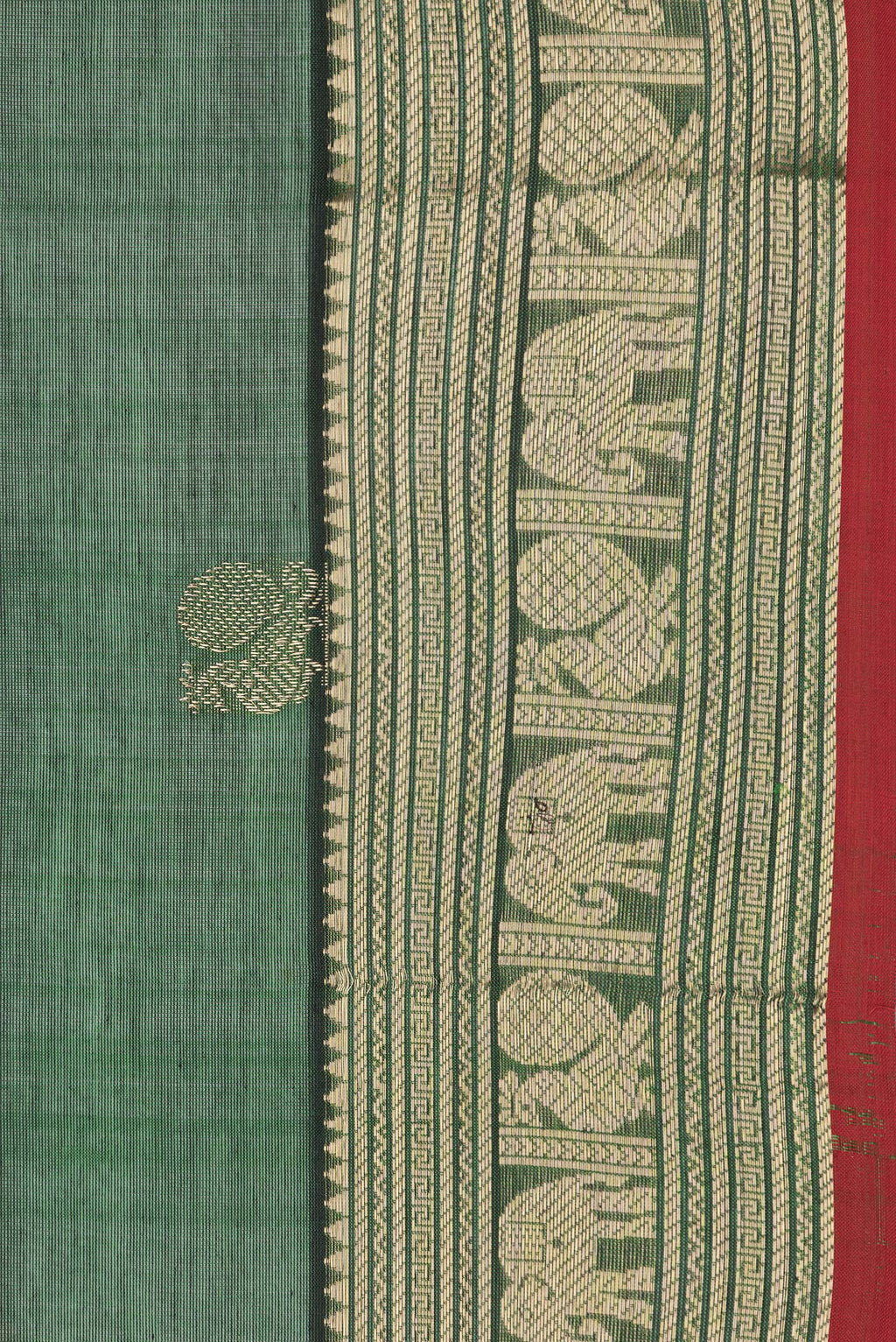 Border image of Bottle Green Dual Tone Silk Cotton Saree with Zari Butta on the body and Zari Border. 