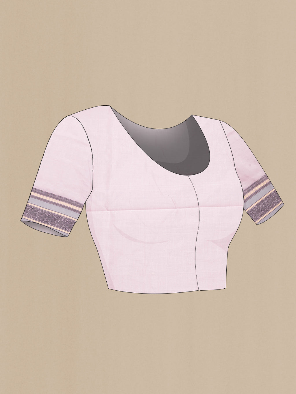 Close up image of the blouse of Pink Dual Tone Silk Cotton Saree with Checked design on the body and Zari And Thread Border. 