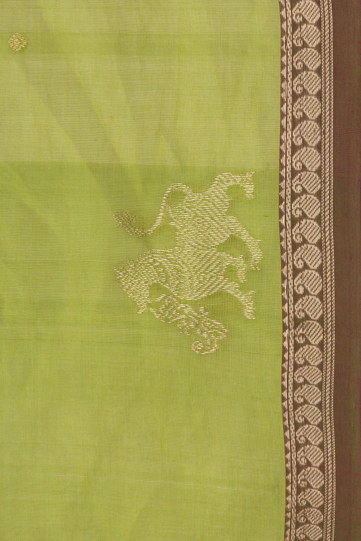 Border image of Parrot Green Dual Tone Silk Cotton Saree with Zari Butta on the body and Zari Border. 