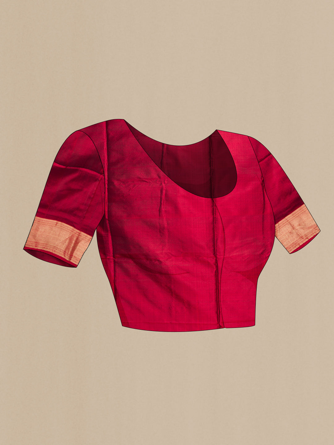 Close up image of the blouse of Pink Maheshwari Silk Saree with Zari And Thread Butta on the body and Zari Border. 