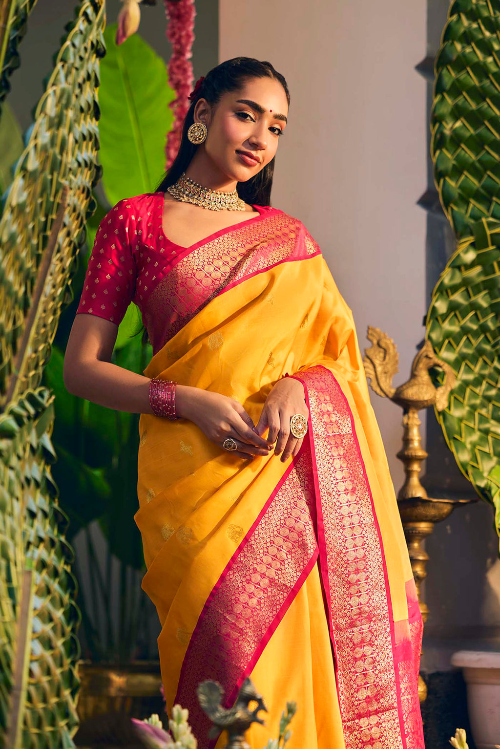 Vaani-Mustard Yellow Kanchipuram Silk Saree