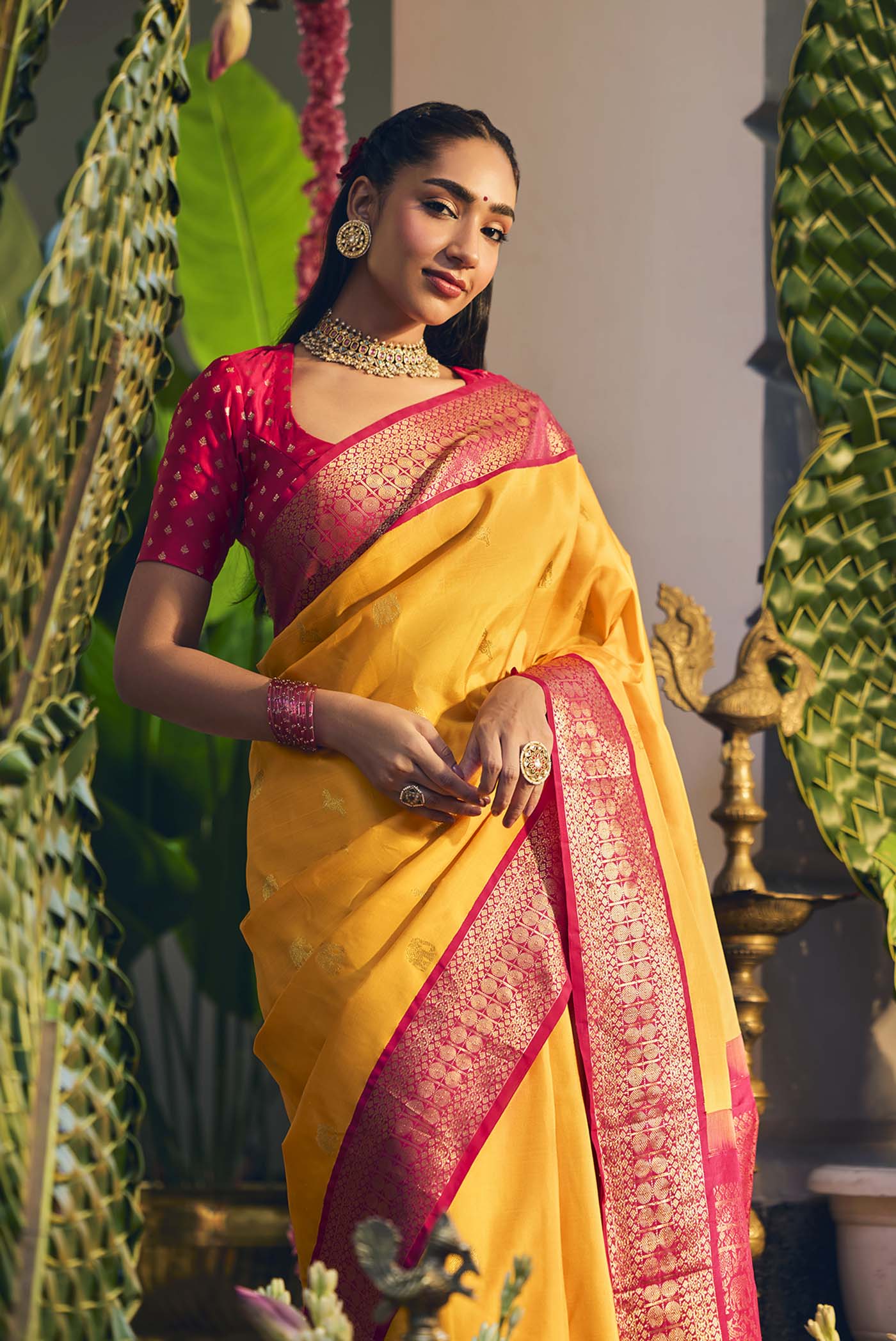 Vaani-Mustard Yellow Kanchipuram Silk Saree