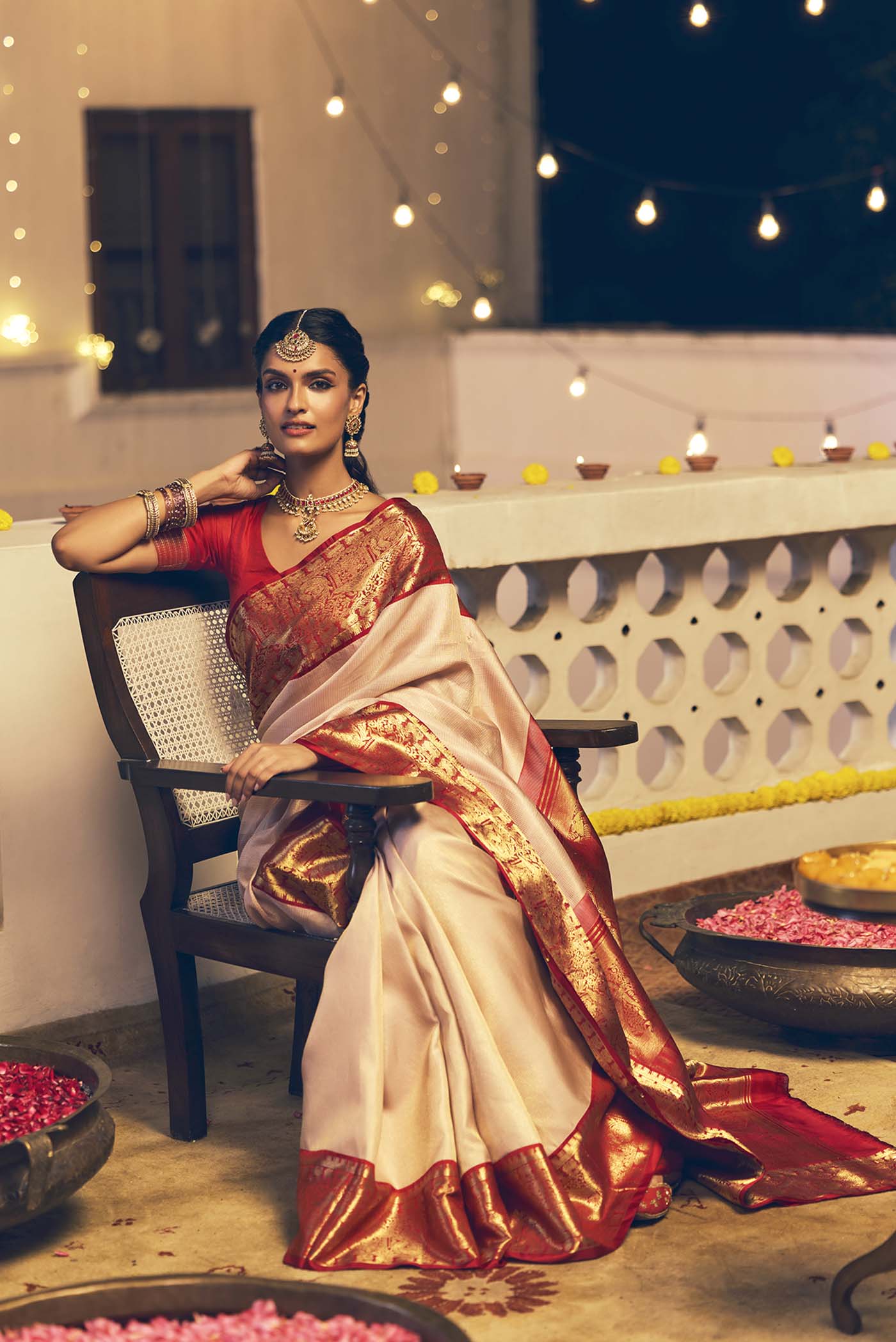 Rekha-Off White Kanchipuram Silk Saree