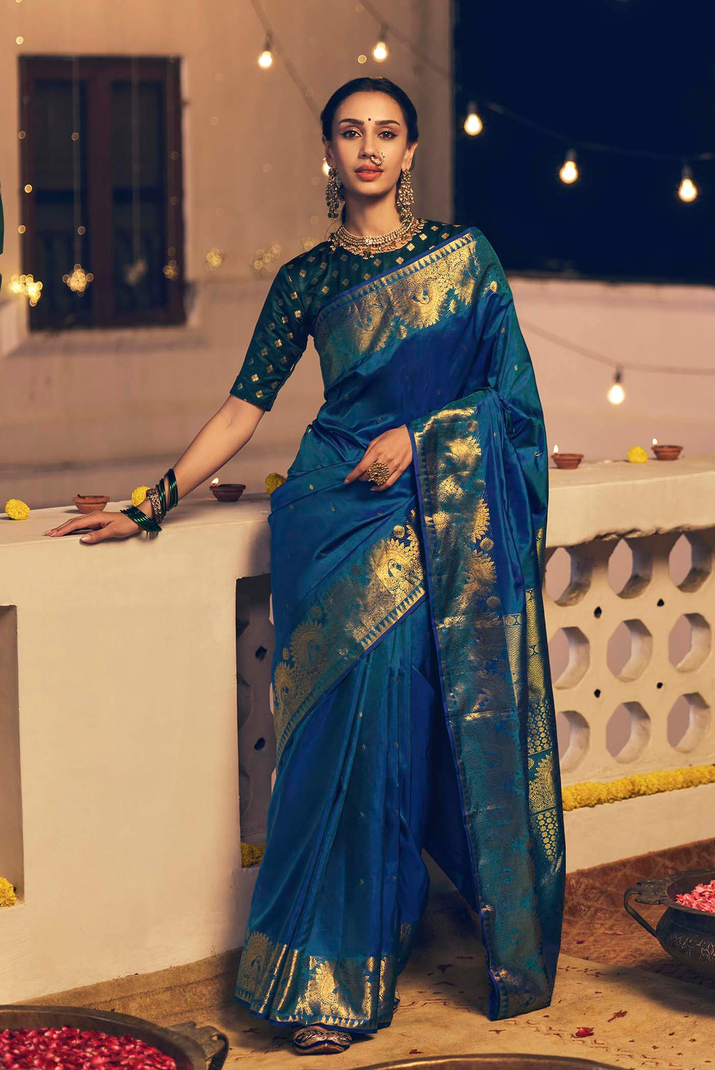 Sandhya-Blue with Green Dual Tone Kanchipuram Silk Saree