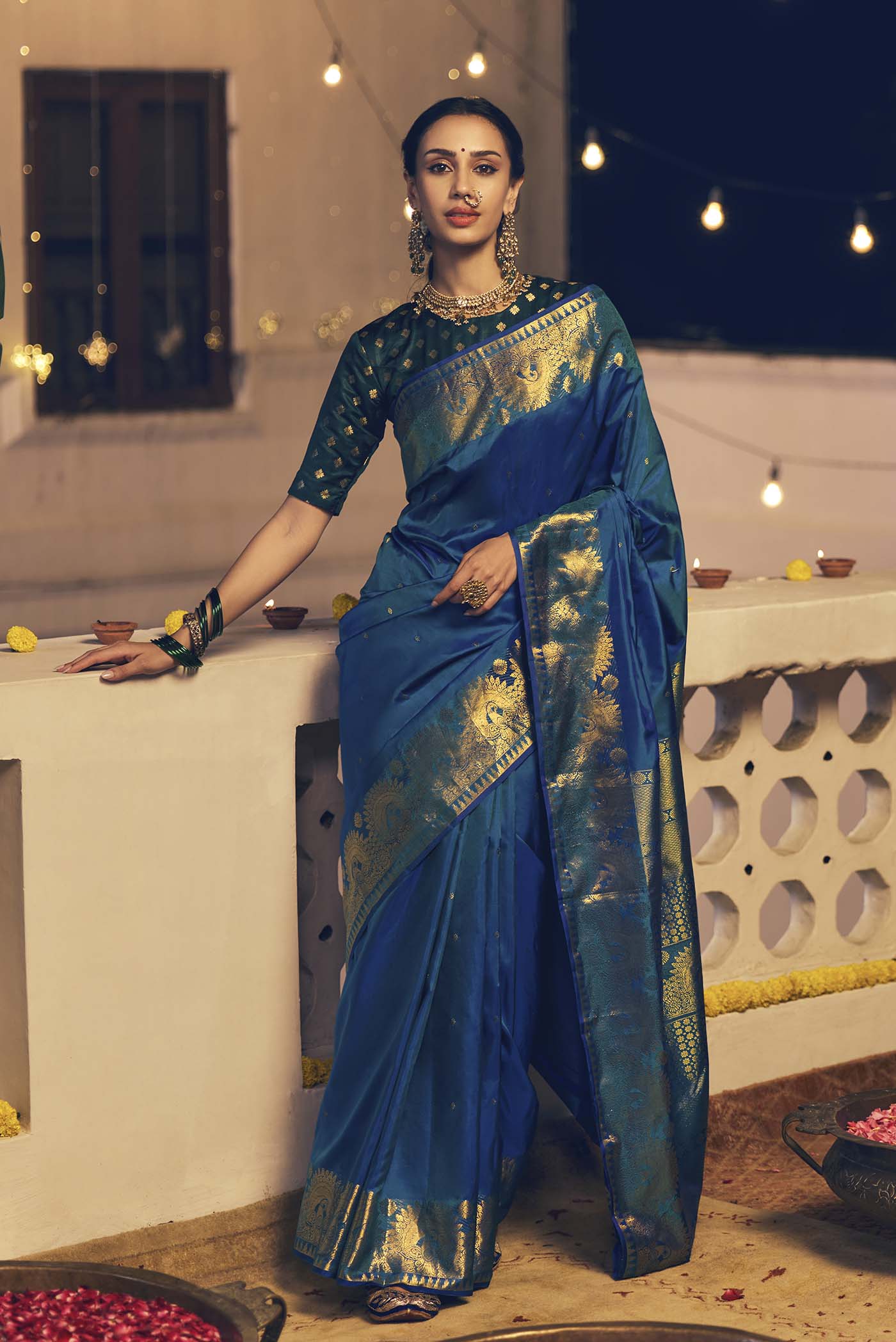 Sandhya-Blue with Green Dual Tone Kanchipuram Silk Saree