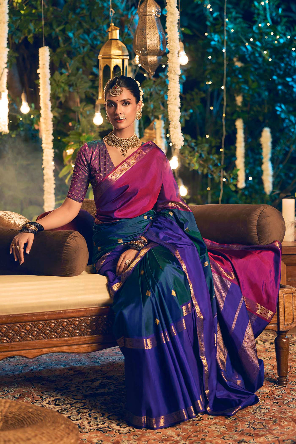 Manjari-Blue with Pink Dual Tone Kanchipuram Silk Saree