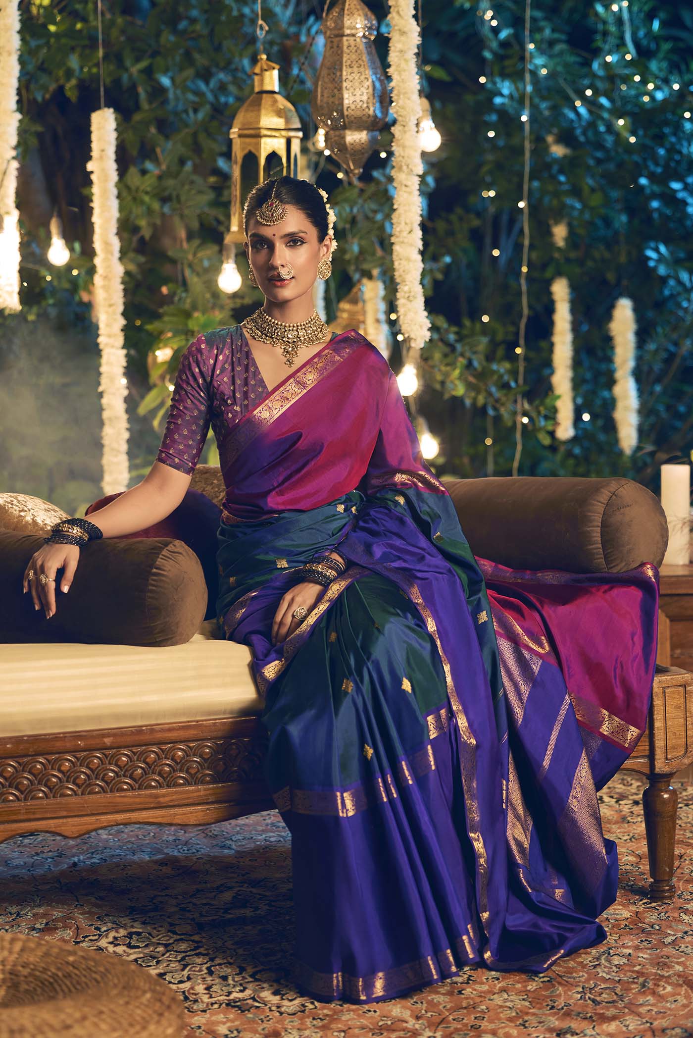 Manjari-Blue with Pink Dual Tone Kanchipuram Silk Saree