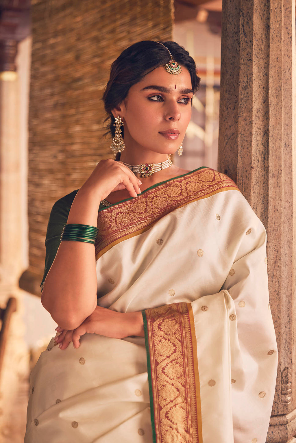 Suvarna-Pure Silk Pure Gold Zari Off White Kanchipuram Saree