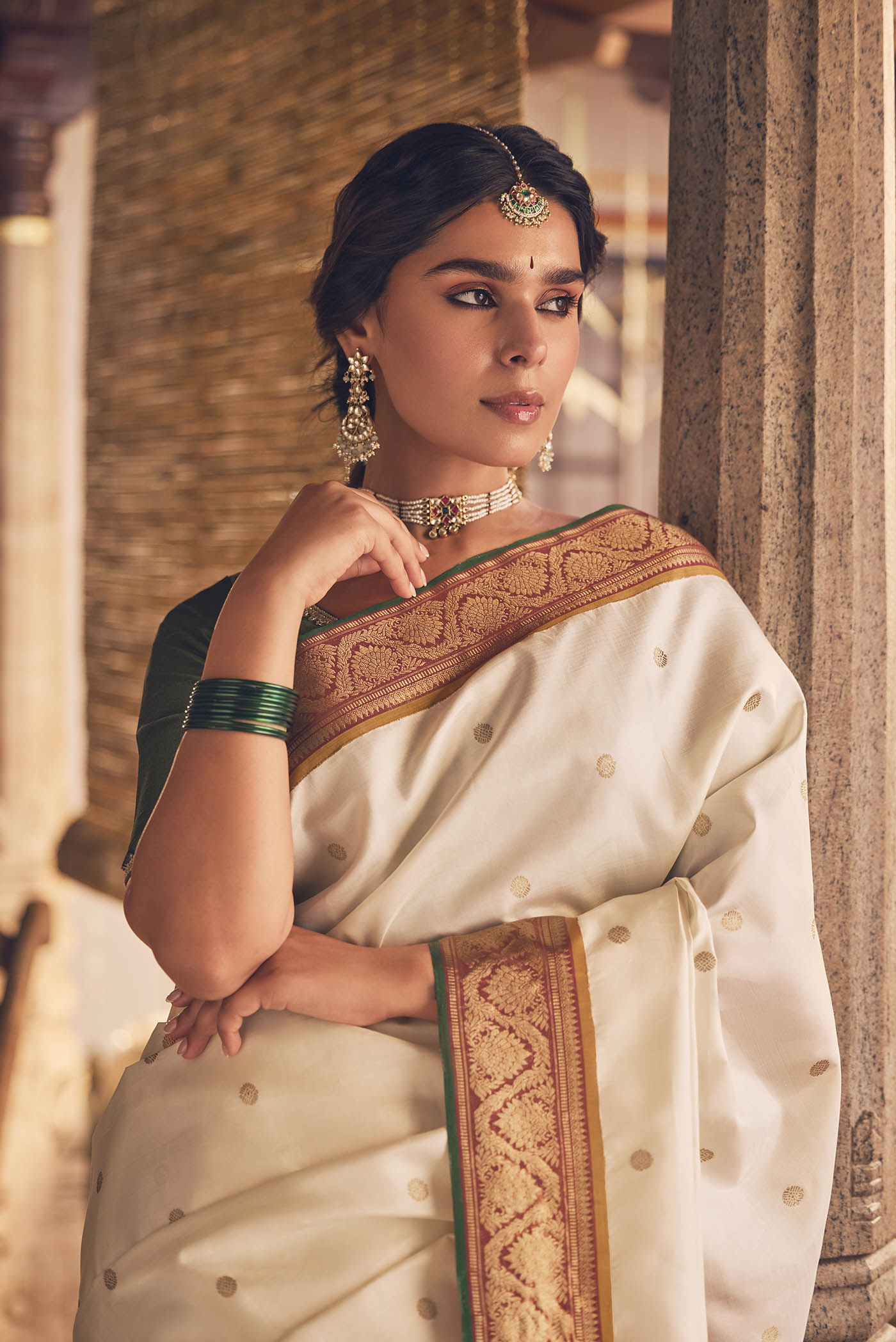 Suvarna-Pure Silk Pure Gold Zari Off White Kanchipuram Saree
