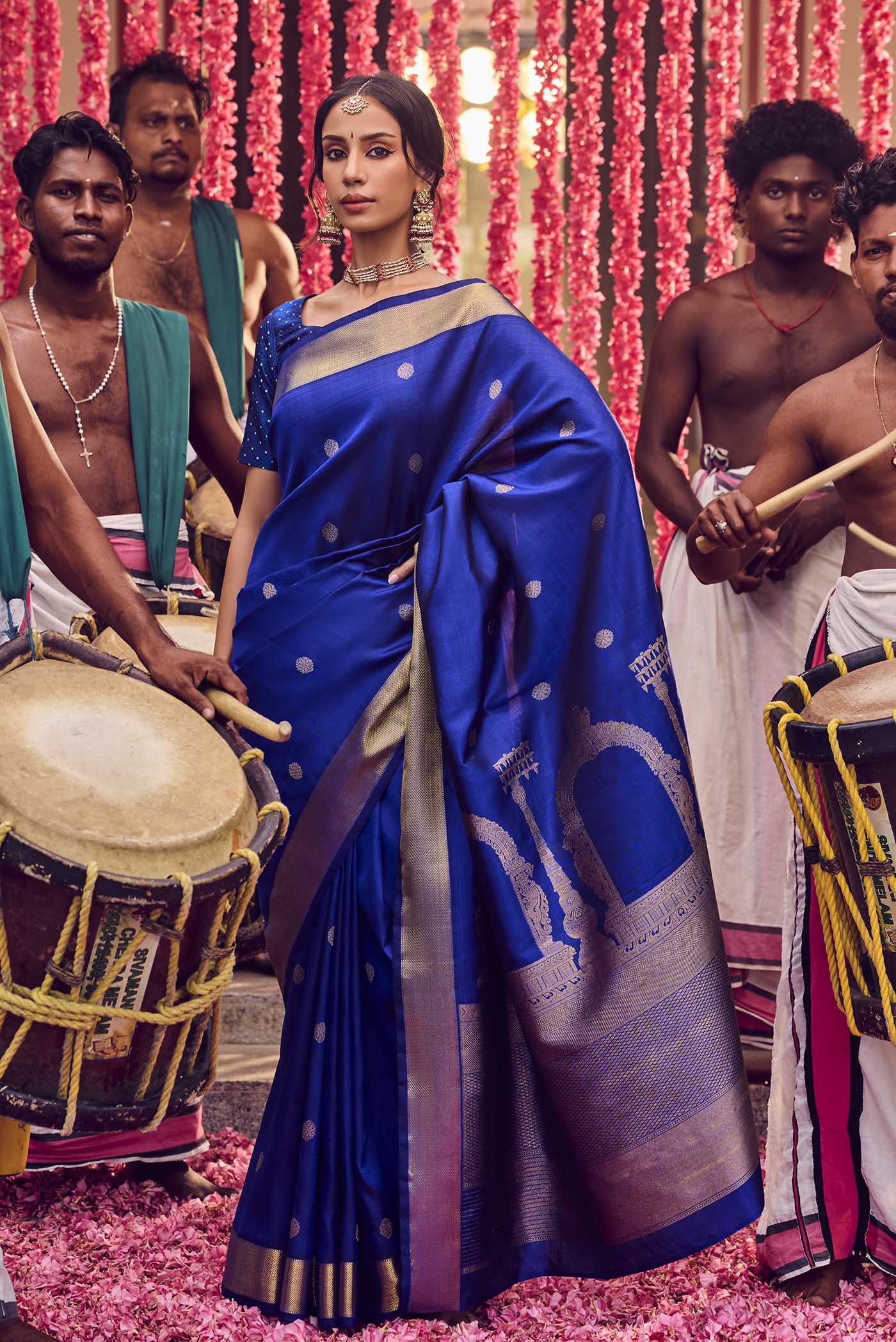 Thiruvakshi-Pure Silk Pure Gold Zari Blue Kanchipuram Saree