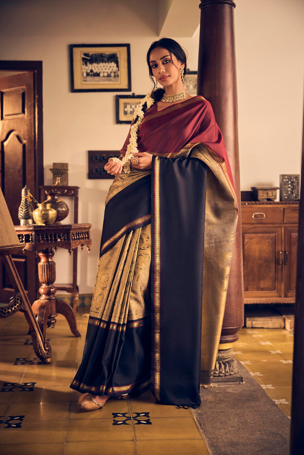 Nritya-Pure Silk Pure Gold Zari Grey Kanchipuram Saree
