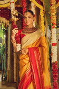 Swarna-Pure Silk Marigold Yellow Kanchipuram Saree