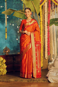Leela-Pure Silk Rust Orange Kanchipuram Saree