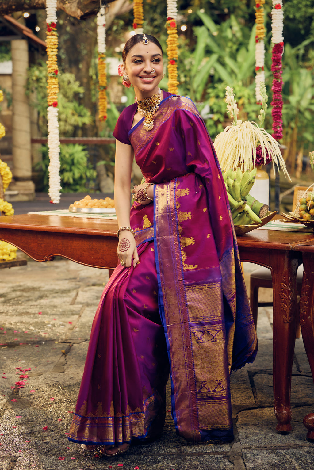 Vijaya-Pure Silk Deep Magenta Kanchipuram Saree