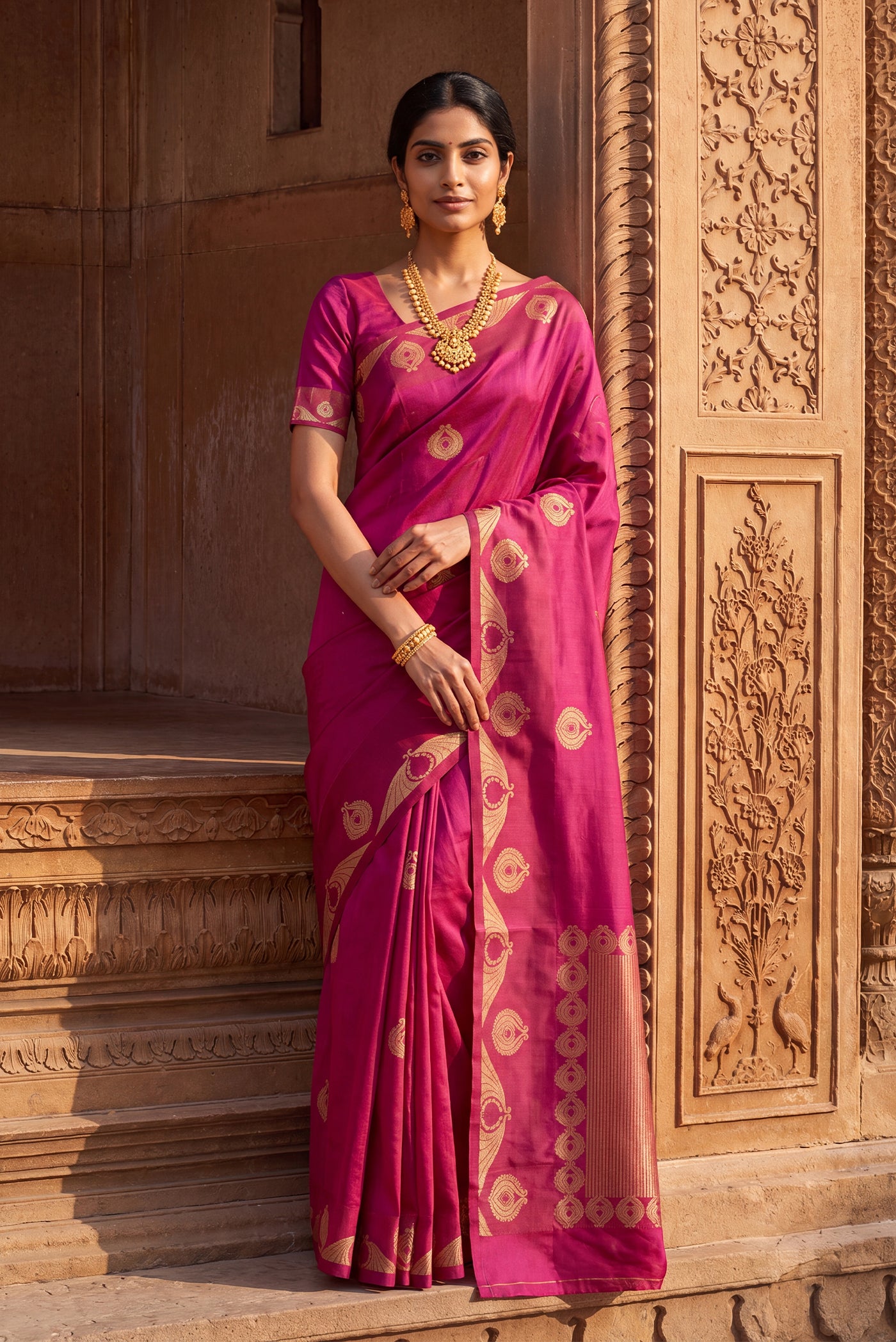 Pakheeru - Pink Banarasi Katan Silk Saree