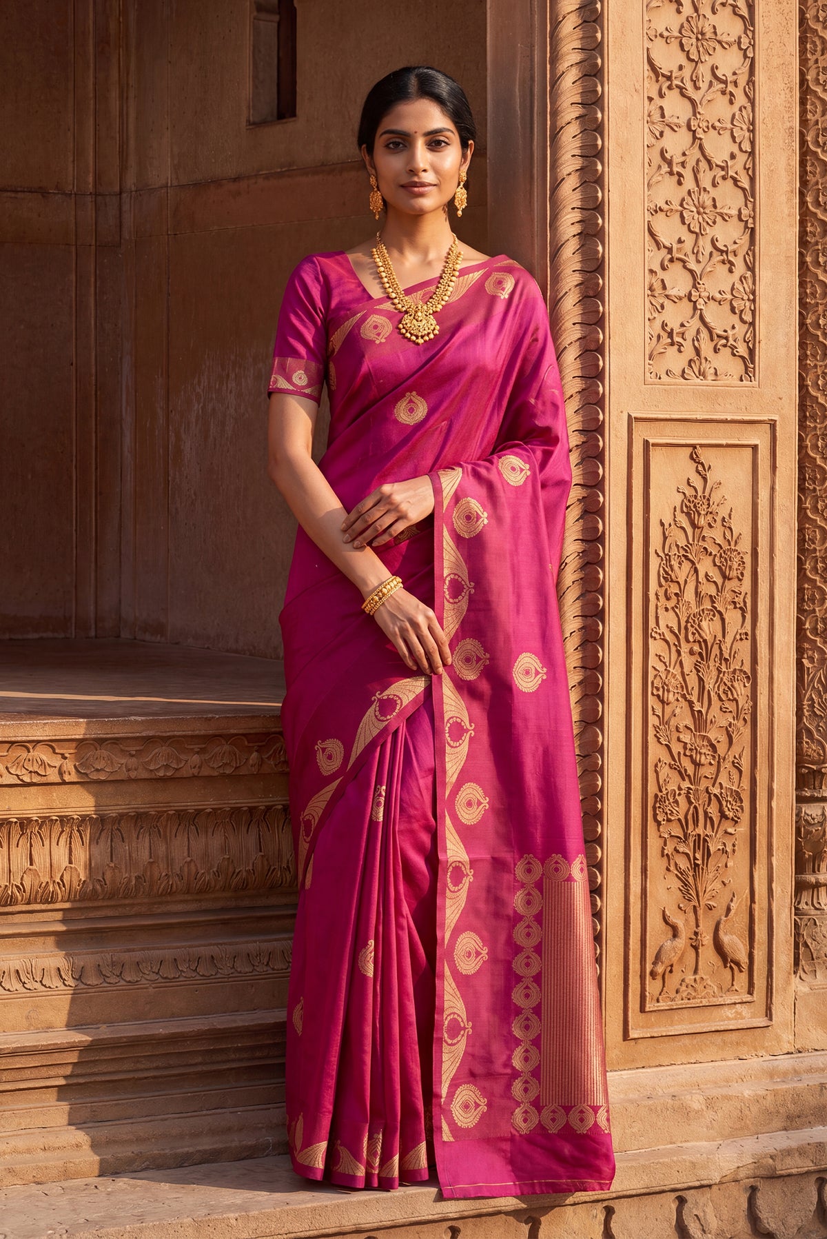 Pakheeru - Pink Banarasi Katan Silk Saree