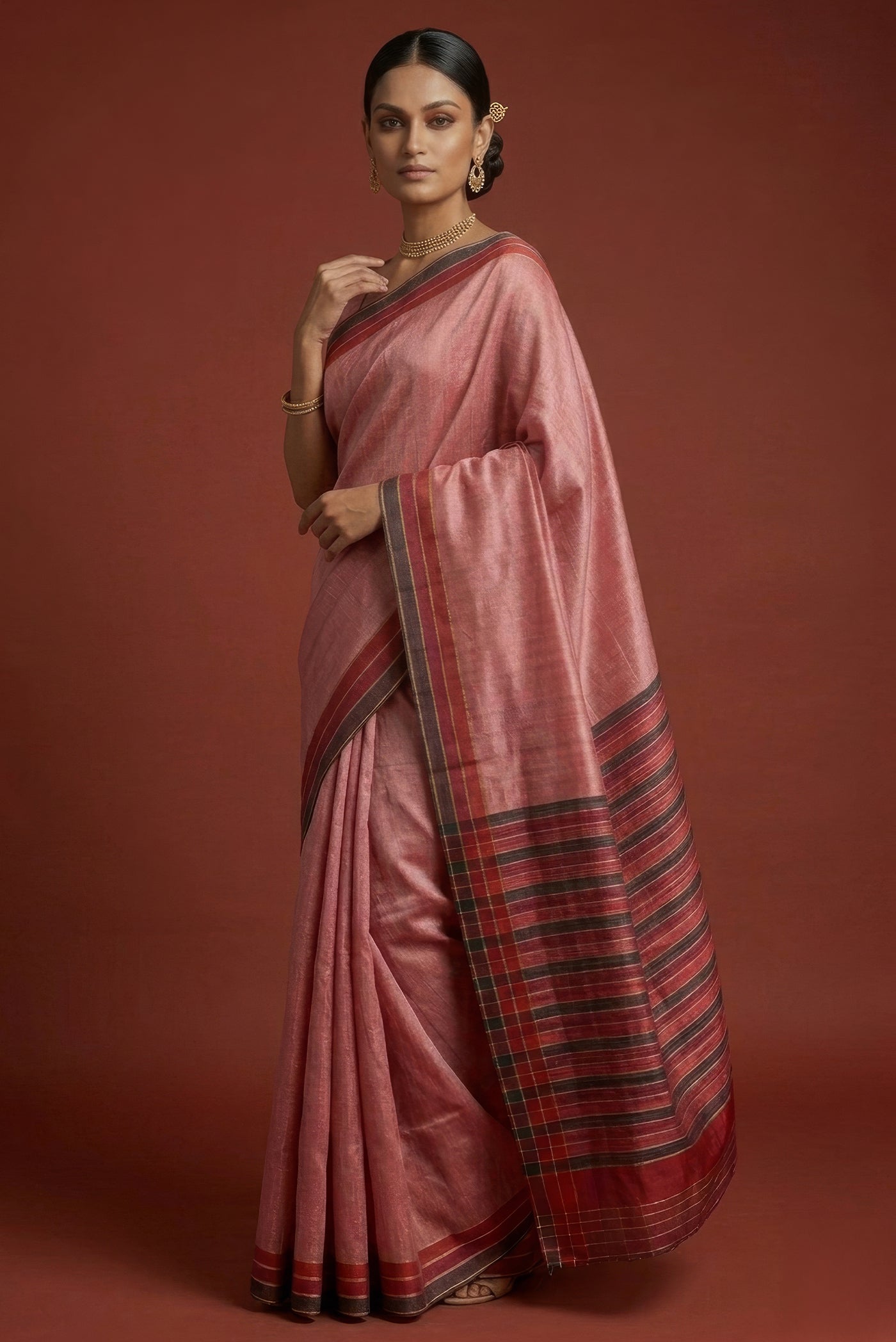 Model wearing a Bhagalpuri Tussar Silk