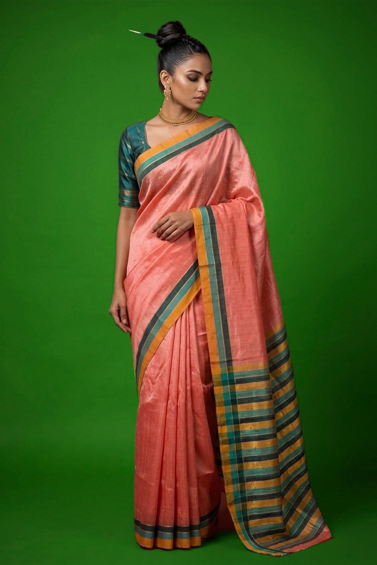 Model wearing a Bhagalpuri Tussar Silk