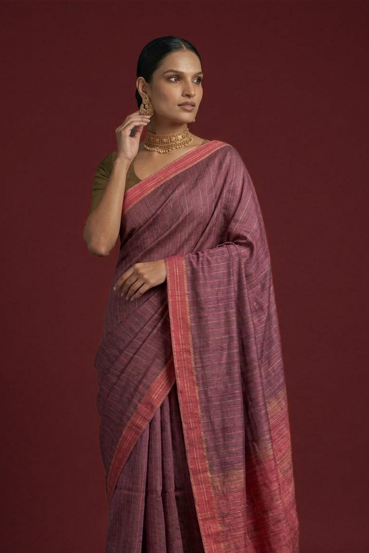 Model wearing a Bhagalpuri Tussar Silk