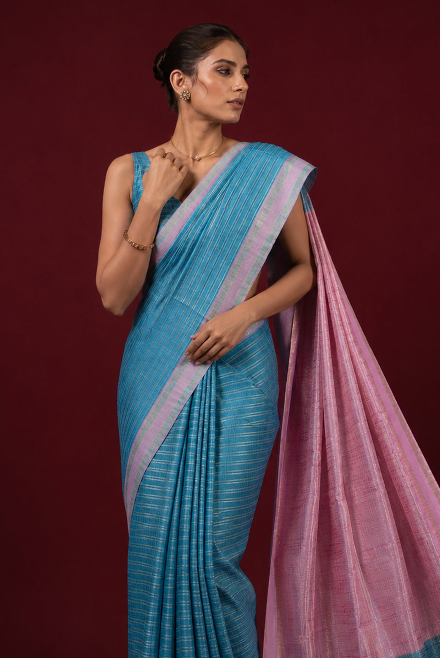 Model wearing a Bhagalpuri Tussar Silk