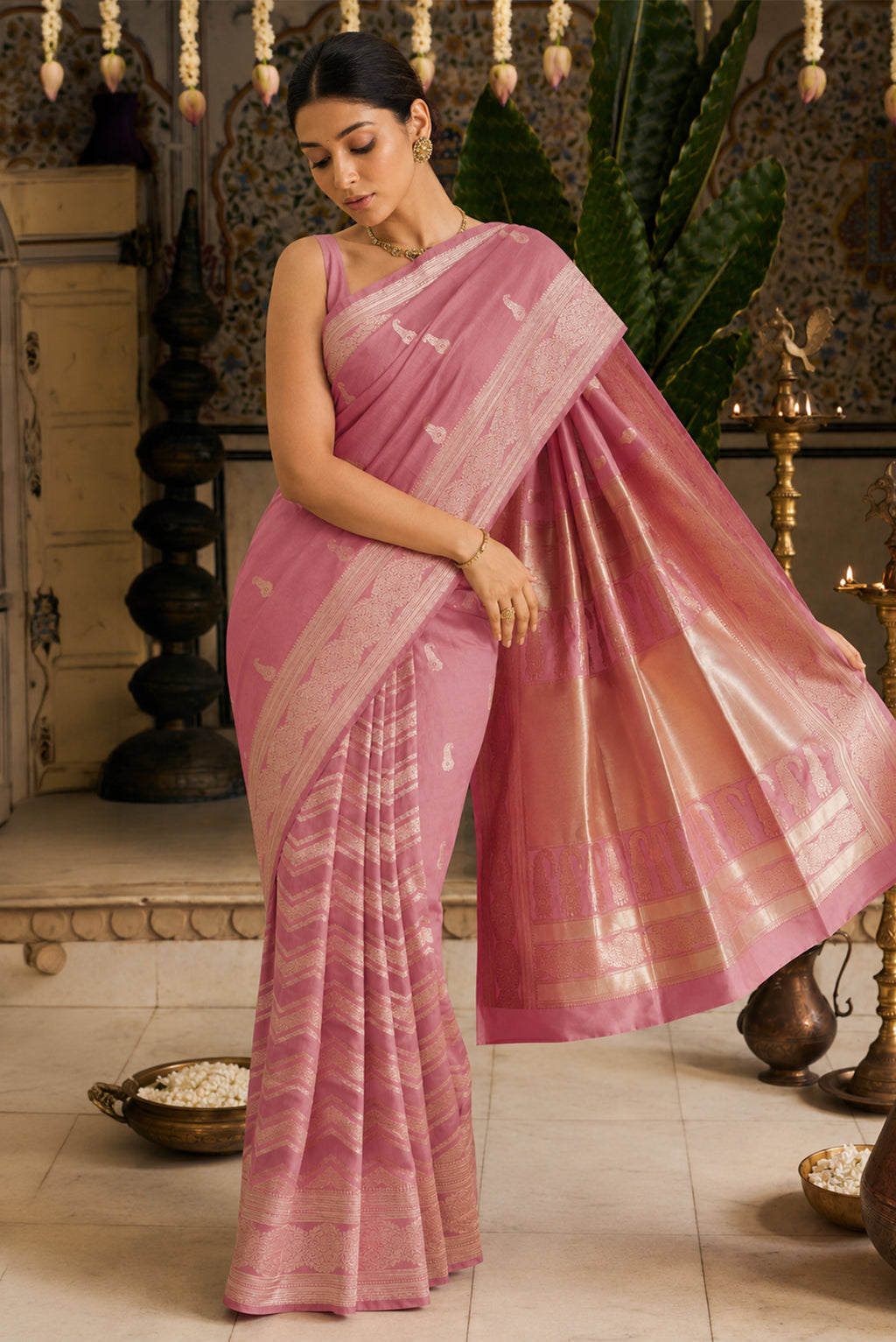 Model wearing a Banarasi Silk