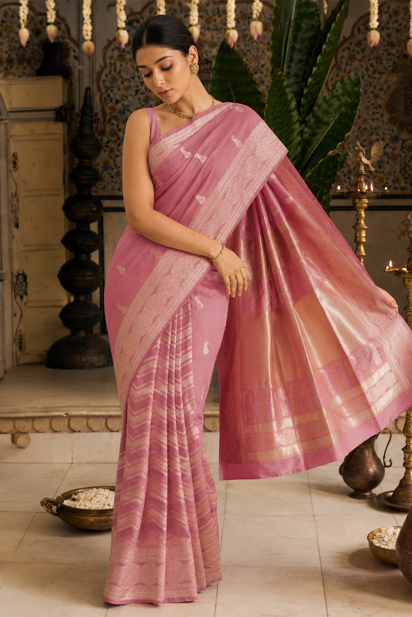 Model wearing a Banarasi Silk