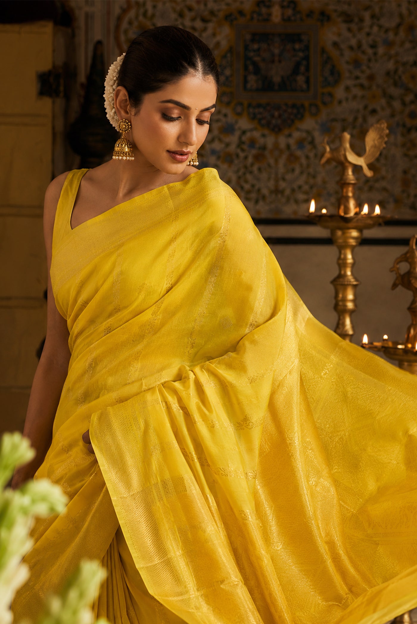 Model wearing a Kanchipuram Silk