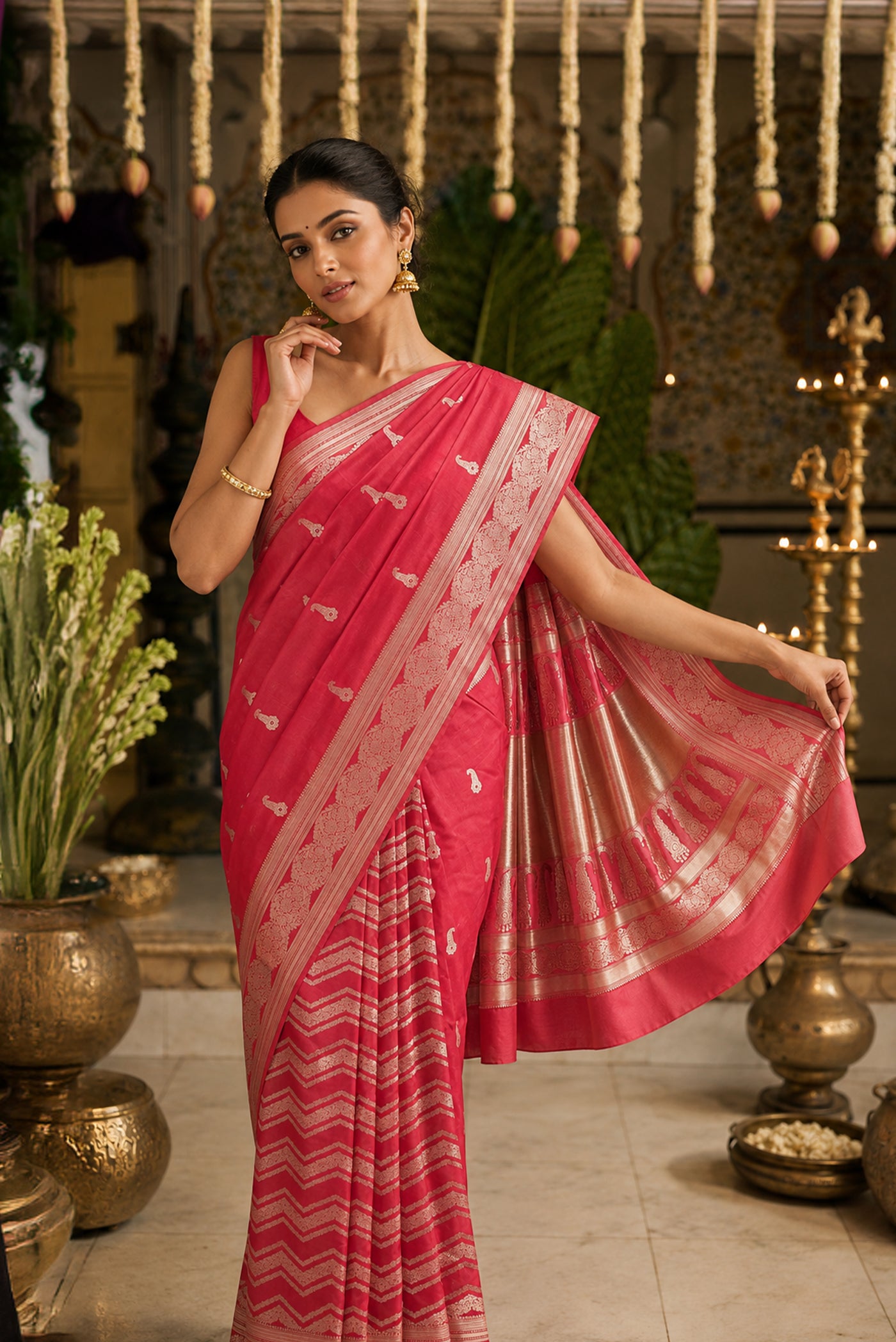 Model wearing a Banarasi Silk