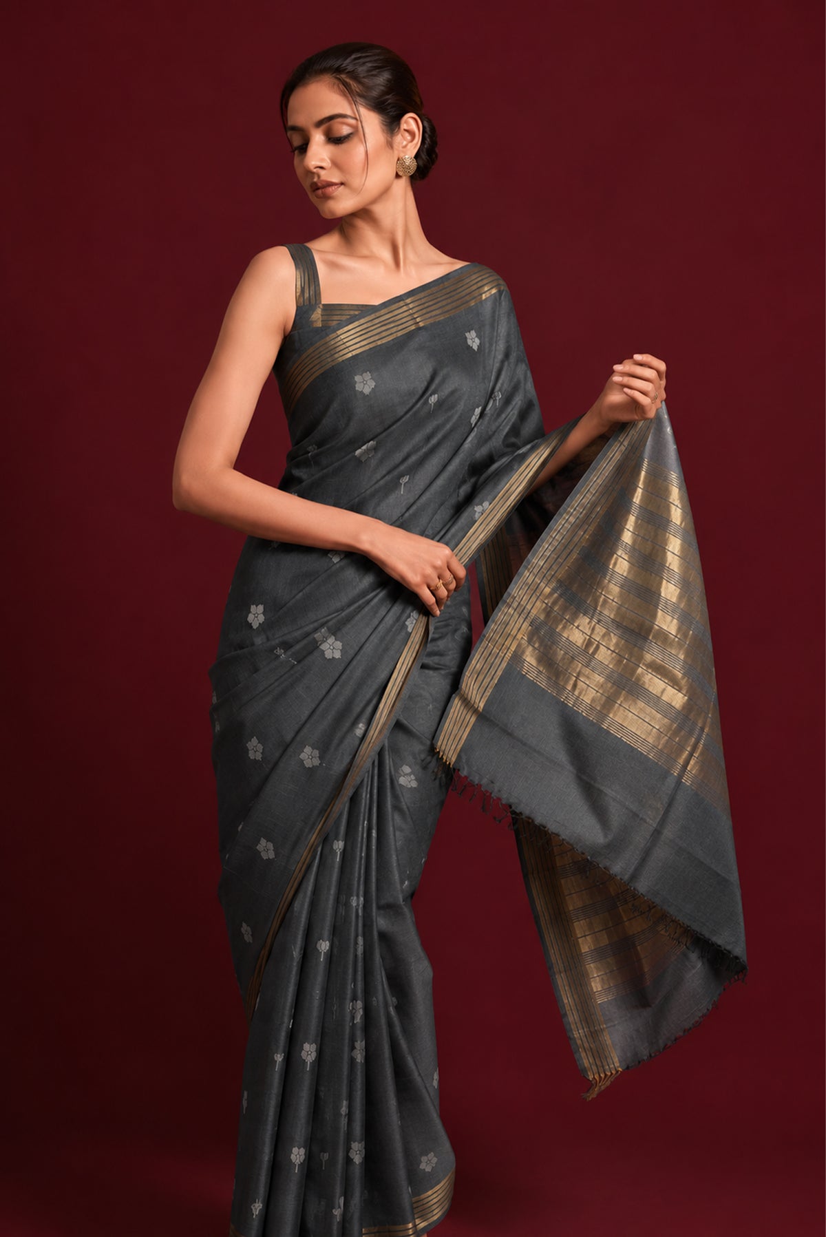 Model wearing a Bhagalpuri Tussar Silk