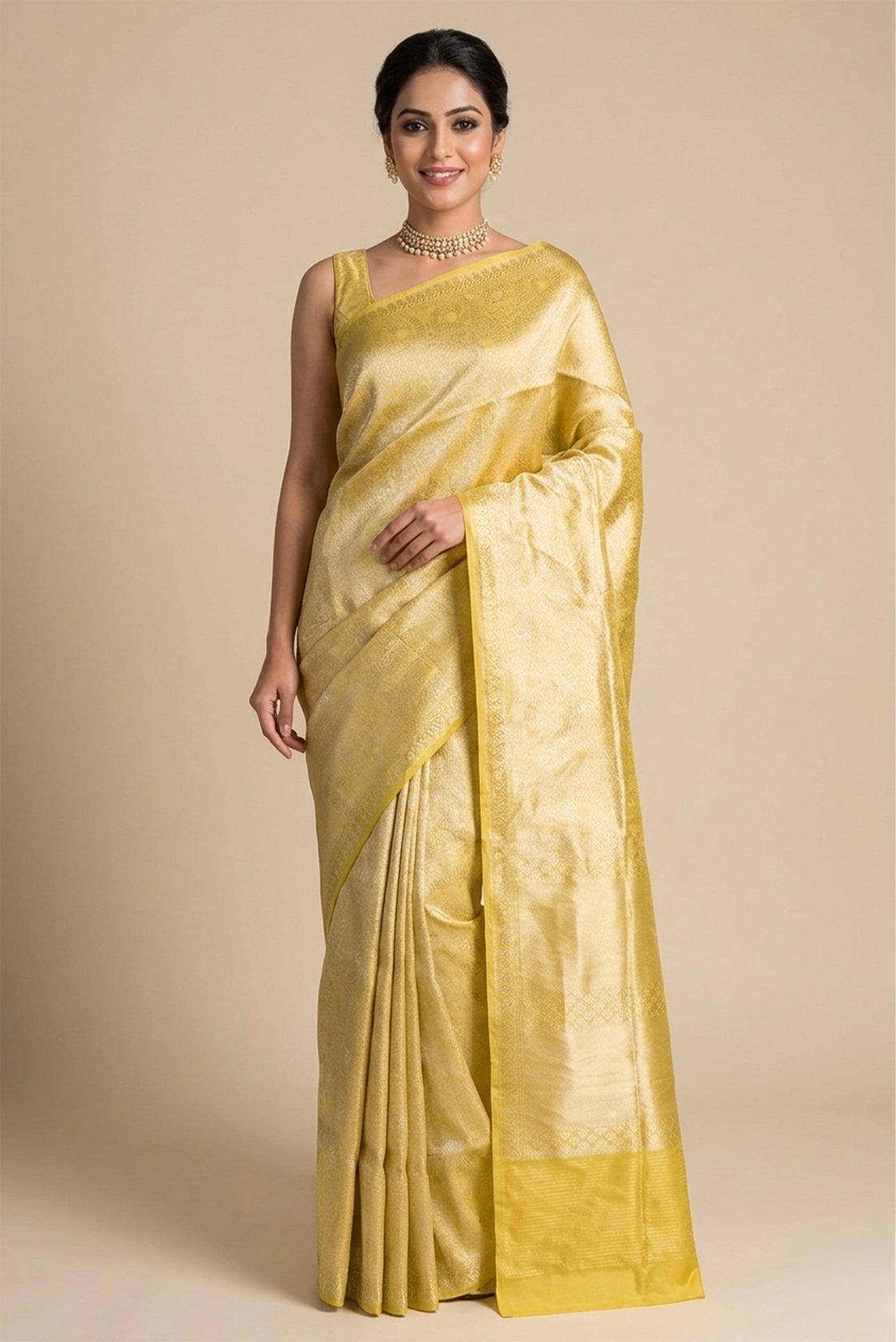 Model wearing a Banarasi Silk