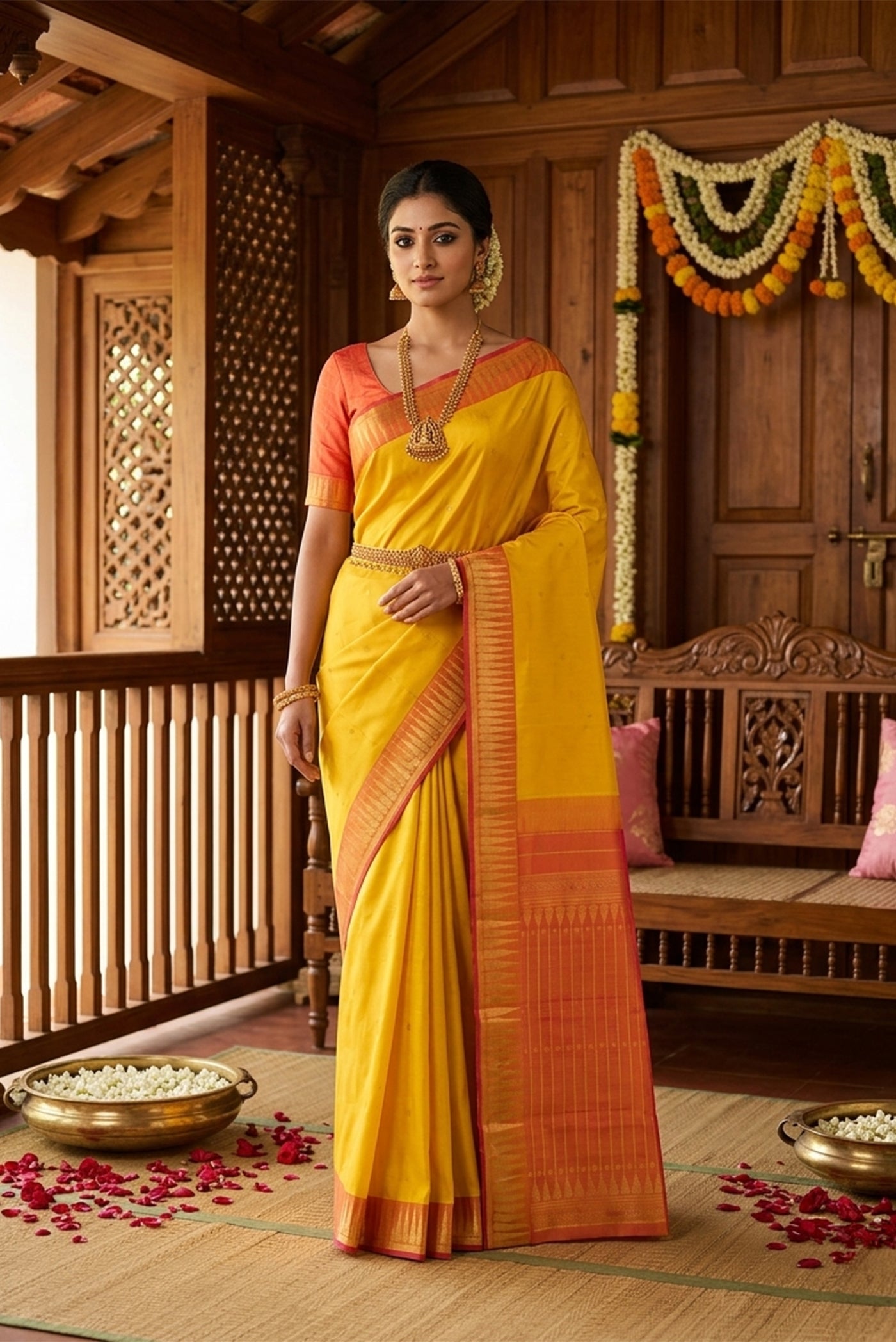 Model wearing a Kanchipuram Silk