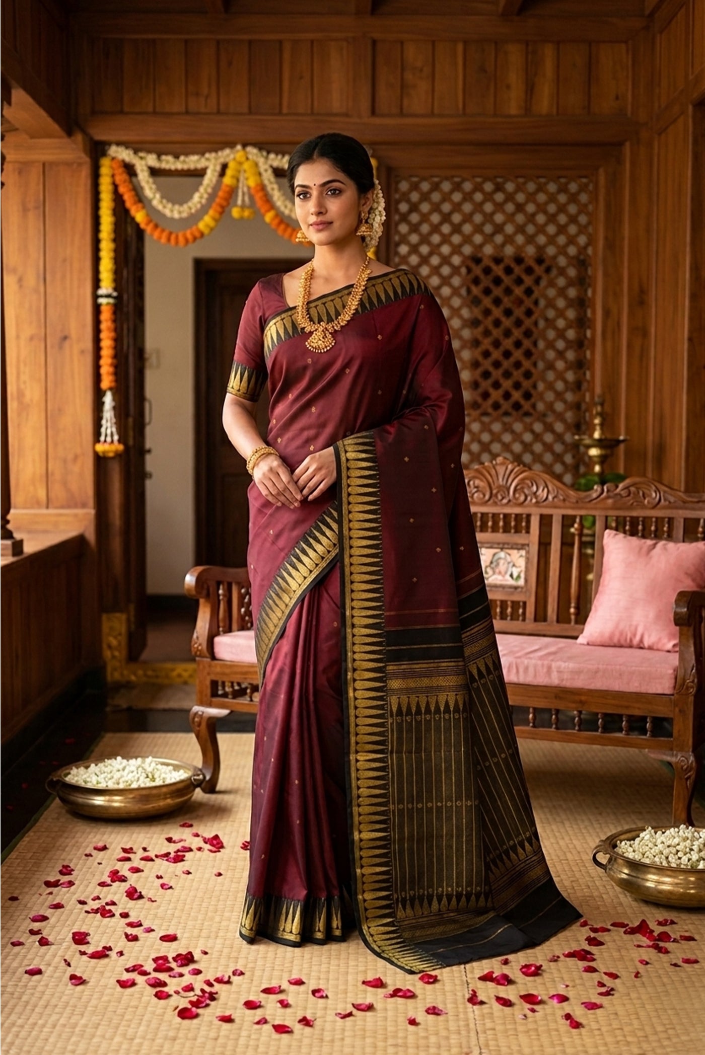 Model wearing a Kanchipuram Silk