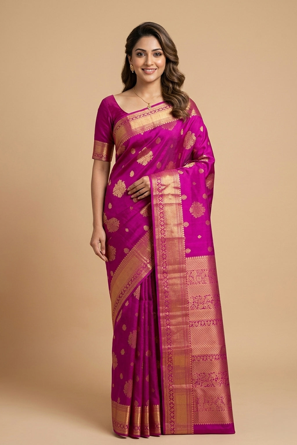 Model wearing a Kanchipuram Silk