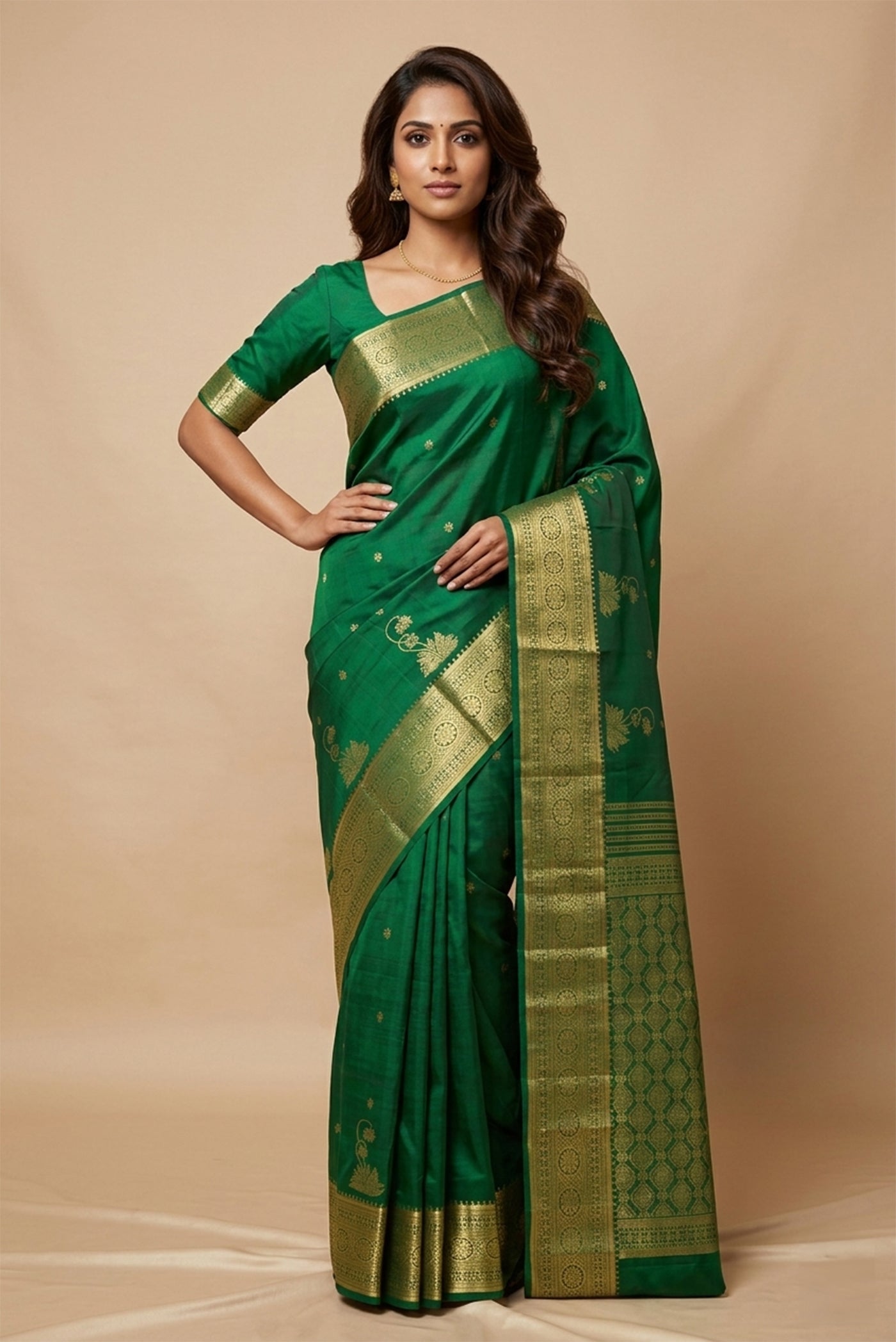 Model wearing a Kanchipuram Silk