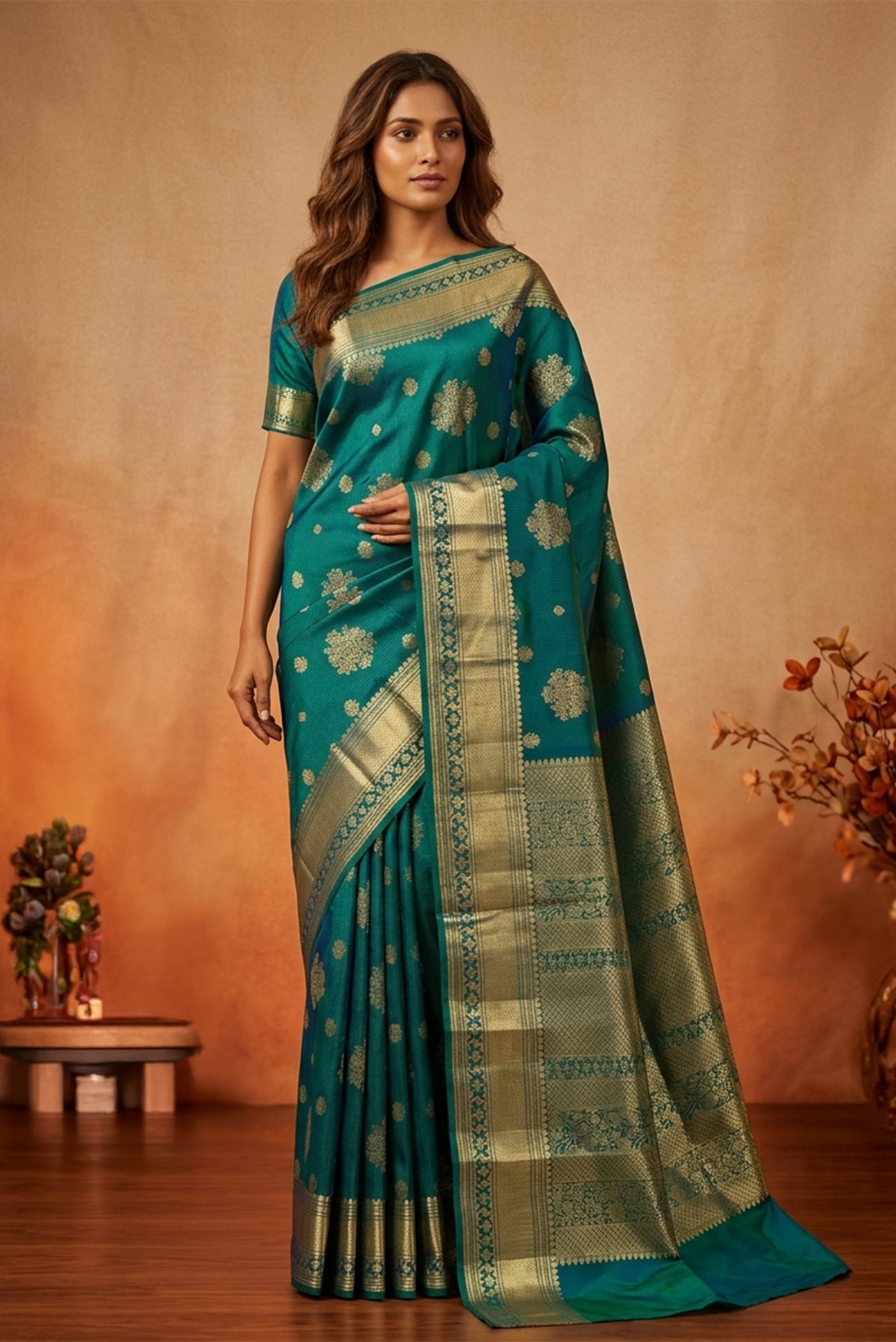 Model wearing a Kanchipuram Silk
