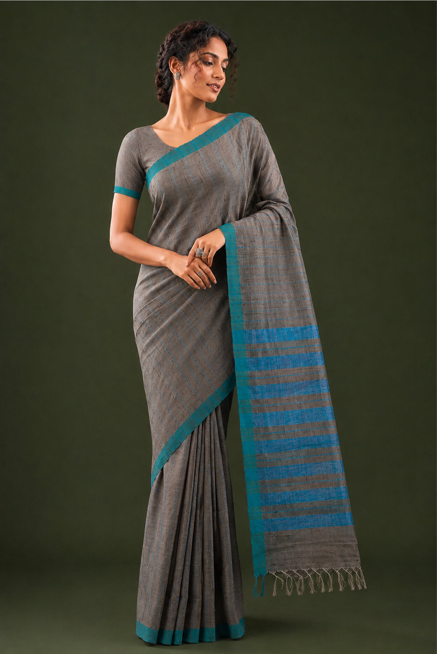 Model wearing a Bhagalpuri Tussar Silk