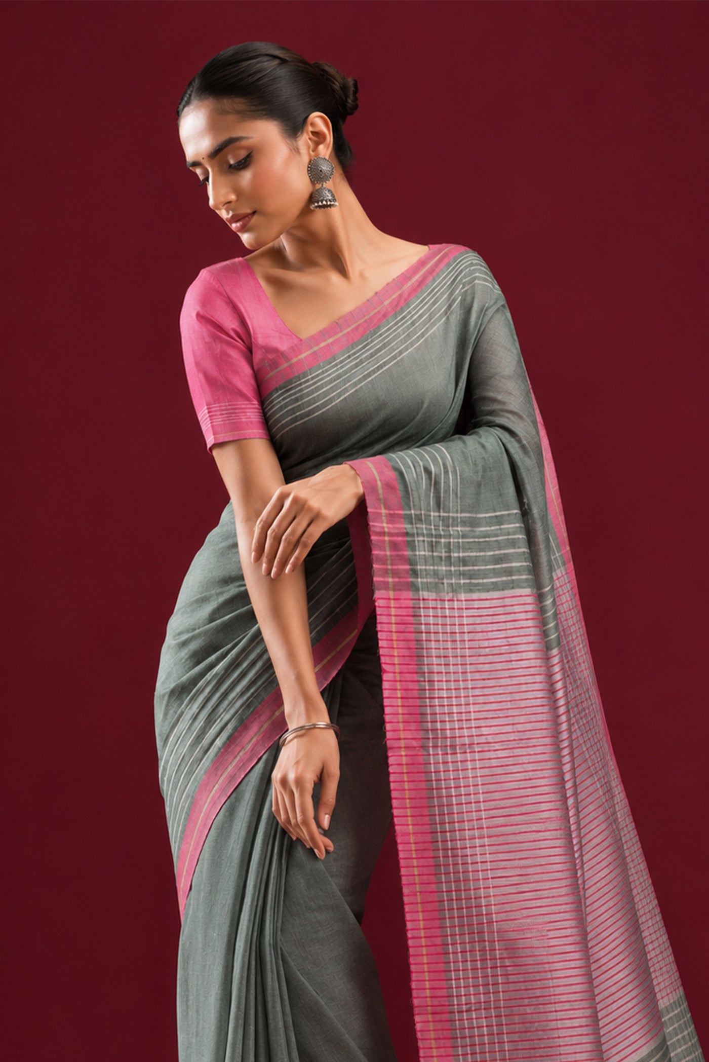 Model wearing a Bhagalpuri Tussar Silk