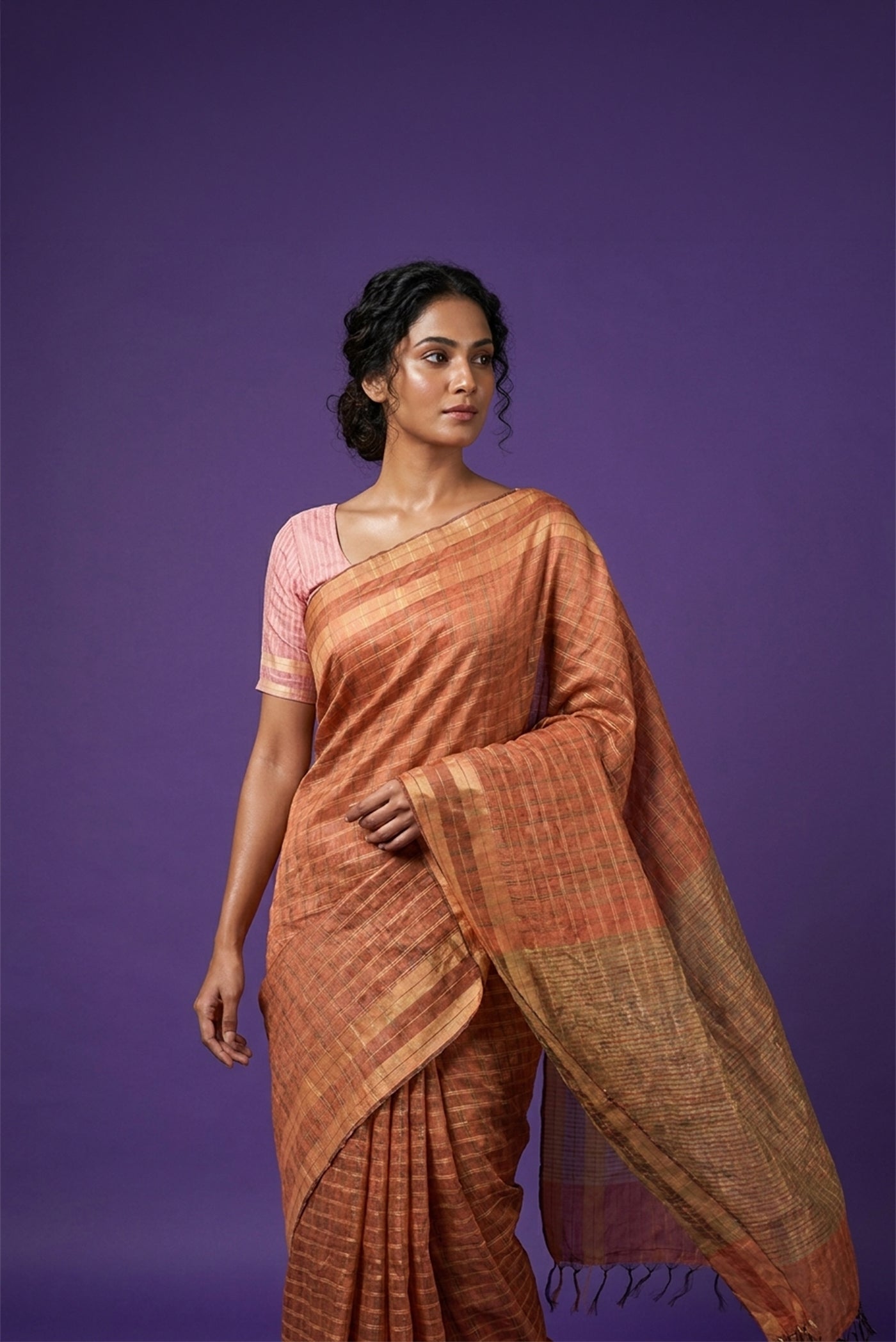 Model wearing a Bhagalpuri Tussar Silk