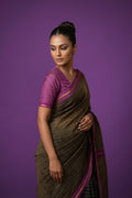 Model wearing a Black Bhagalpuri Tussar Silk Saree
