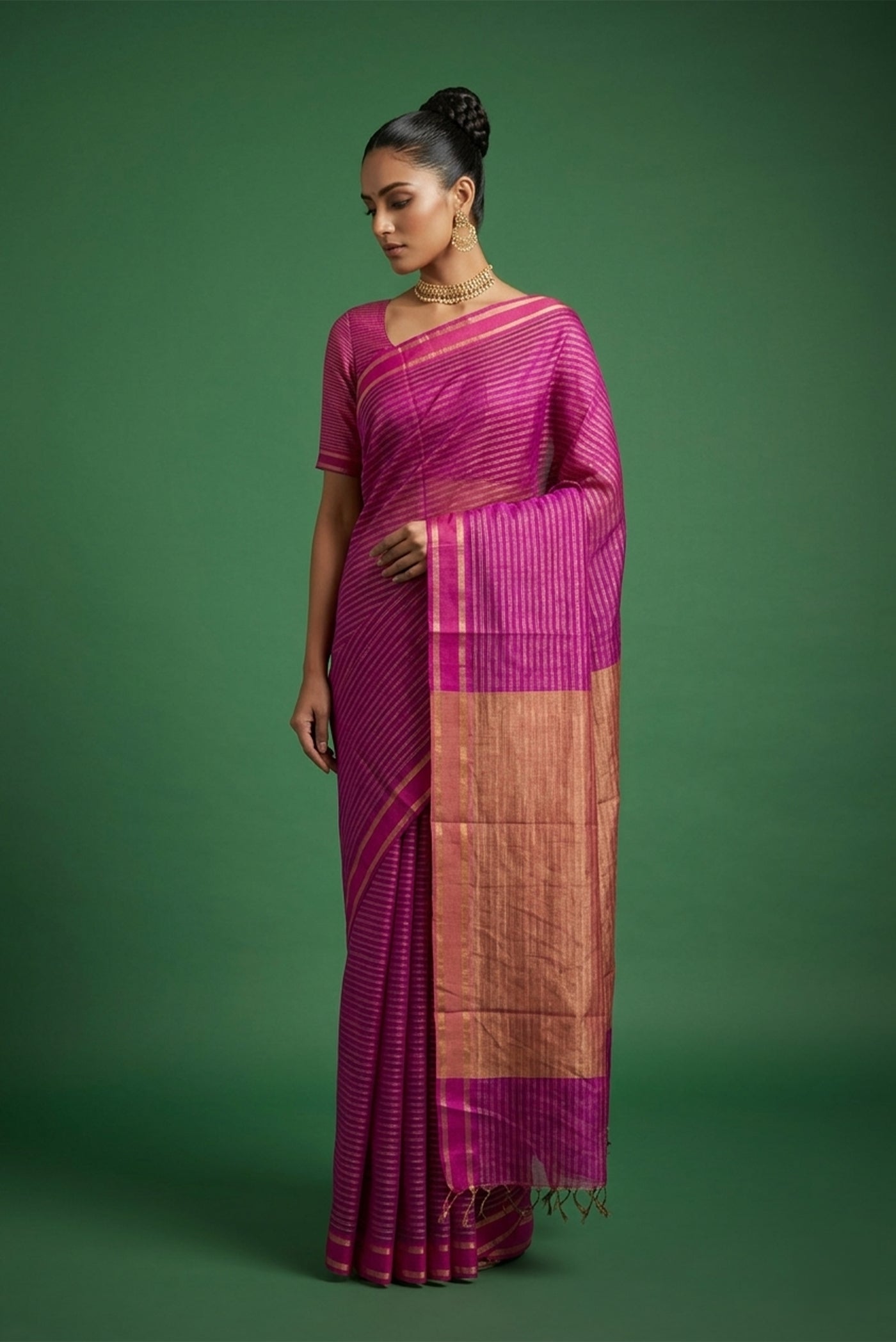 Model wearing a Bhagalpuri Tussar Silk