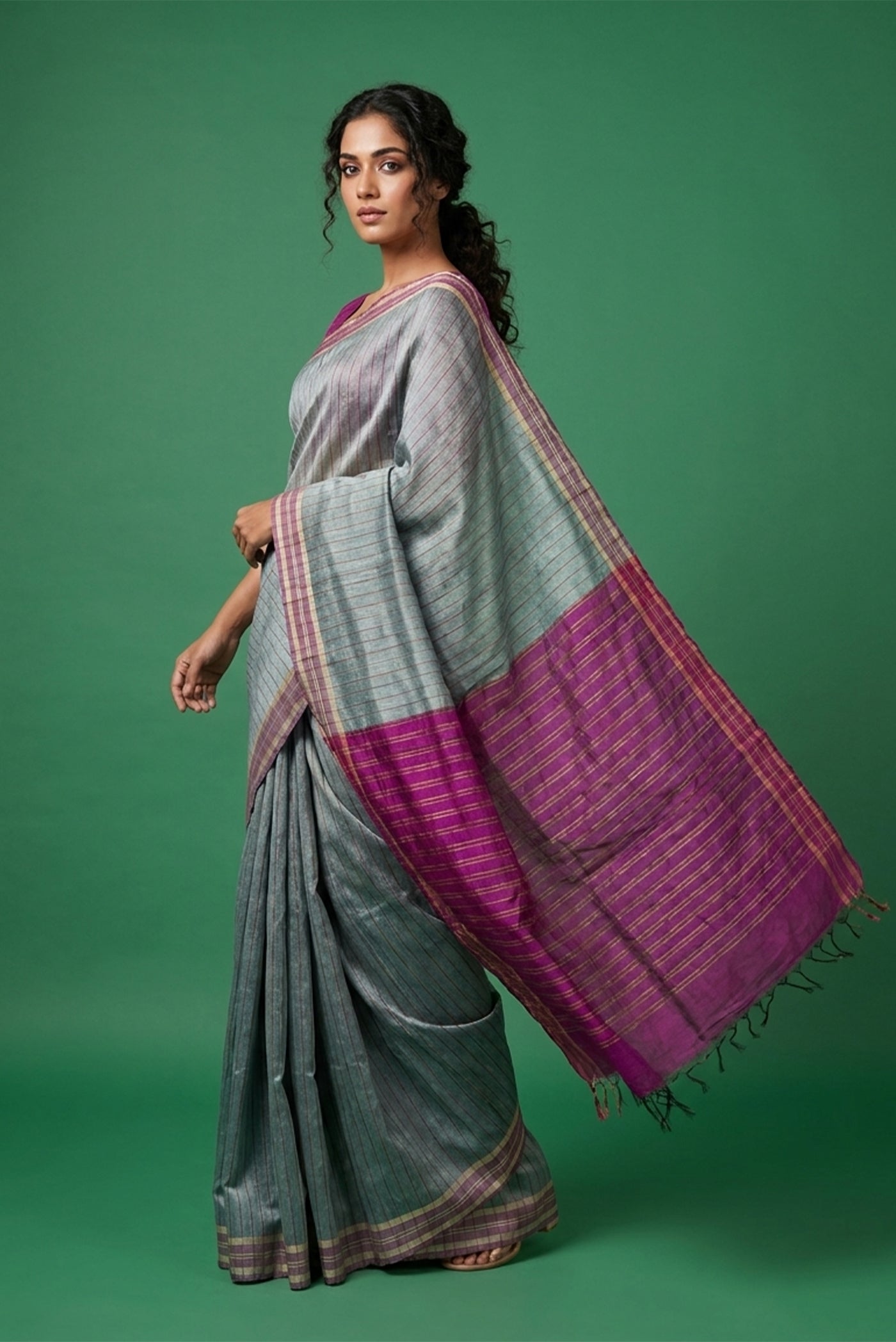 Model wearing a Bhagalpuri Tussar Silk