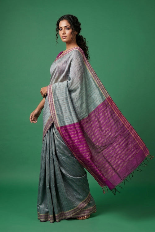 Model wearing a Bhagalpuri Tussar Silk