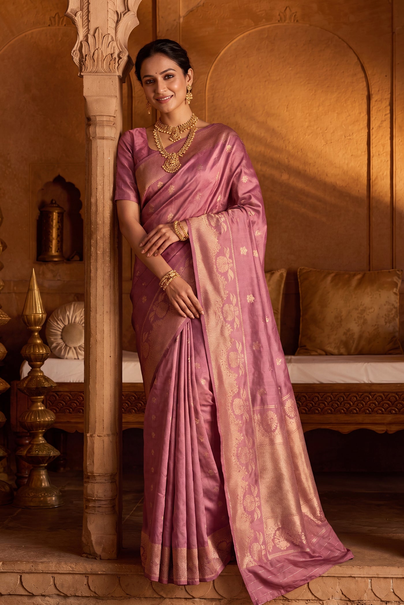 Gulal-Mauve Banarasi Katan Silk Saree