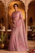 Aboli-Pink Zardozi Organza Silk Saree