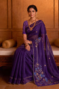 Aboli-Navy Blue Zardozi Organza Silk Saree