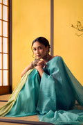Mogra-Blue with Green Half and Half Cotton Saree