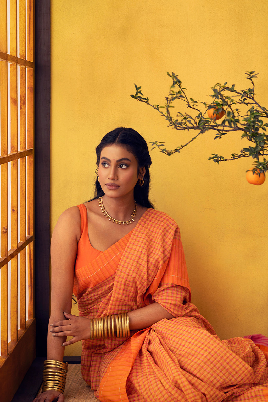 Patang-Orange Cotton Saree